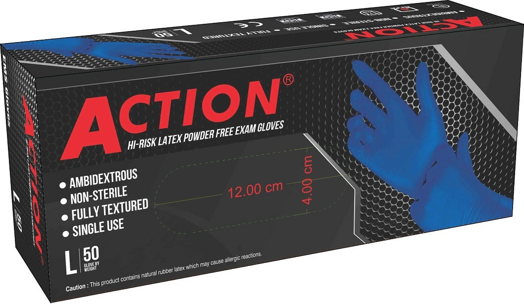 16000 Series - Shamrock Action Blue Hi-Risk Latex Exam Powder Free Gloves